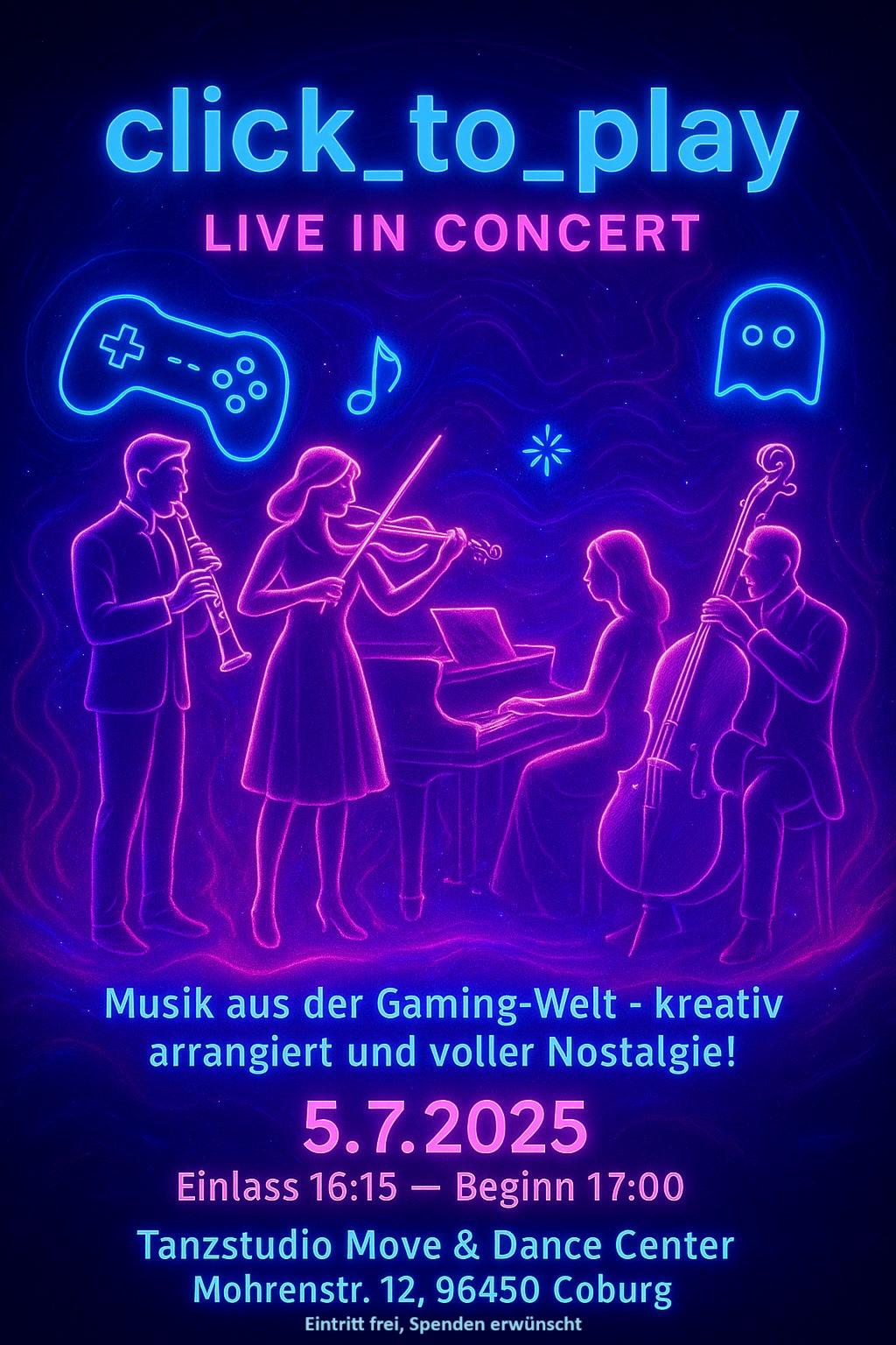 Konzertplakat click_to_play – Videospielmusik live in Coburg am 5. Juli 2025